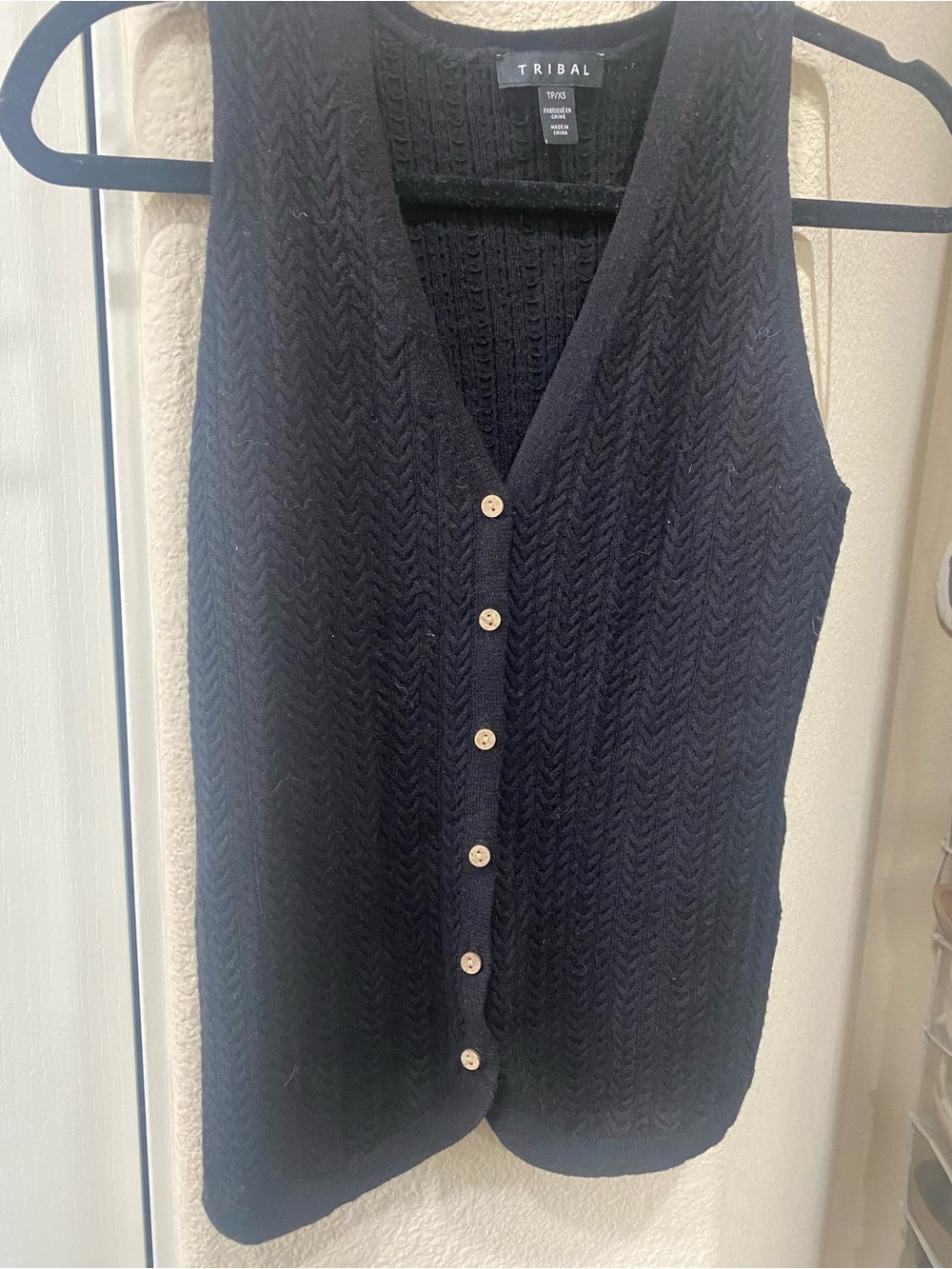 Tribal Black Knit Button-Front vest